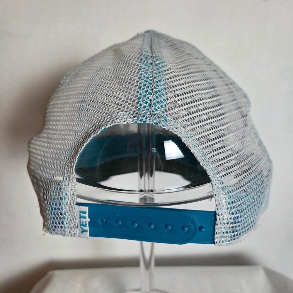 YETI Coolers Shark Logo Trucker Hat Teal Blue White Mesh Snapback Cap Beach - Picture 8 of 8